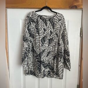 Cynthia Rowley Monochrome Leaf Pattern Blouse